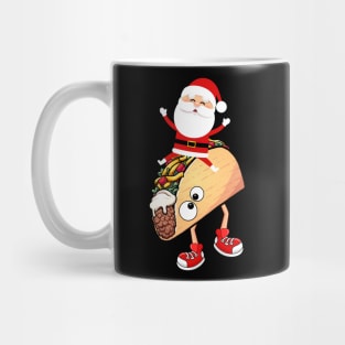 Funny Santa Riding a Crazy Running Taco Christmas Gift T-Shirt Mug